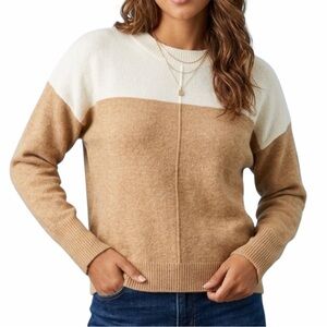 Vince Camuto Color Block Crewneck Sweater - White & Tan - Size XS